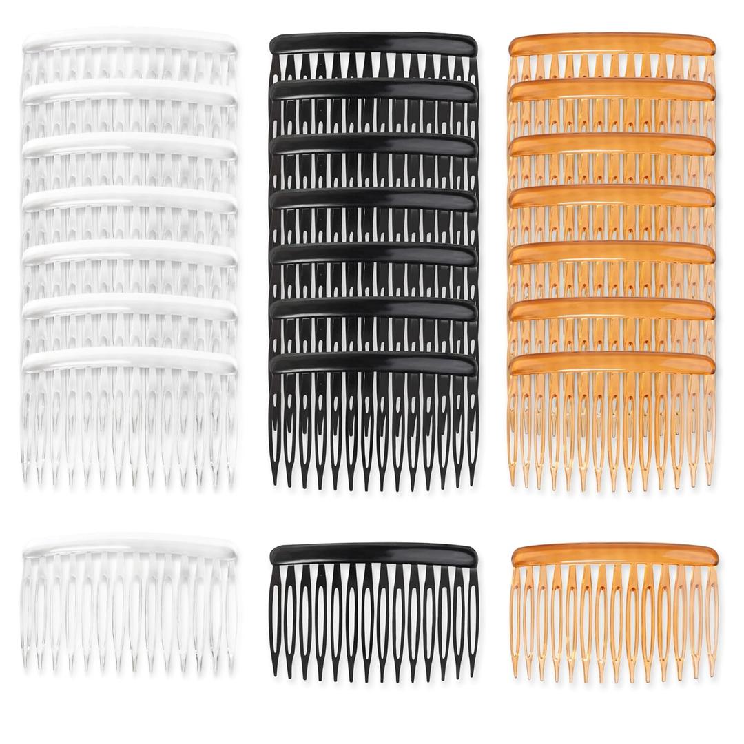 TaShow Hair Side Combs for Women Fine Thin Hair, 14 Teeth Decorative Hair Combs for Women Girls Bridal Wedding Veil (Black, Transparent and Orange)