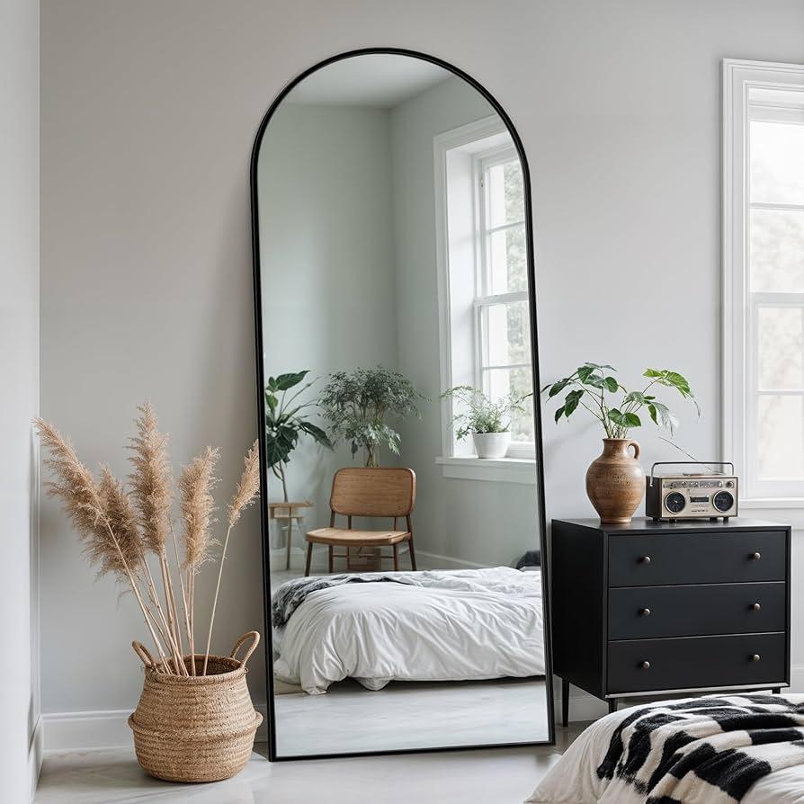 Novlux 58" x 18" Full Length Mirror, Arched Full Body Mirror Standing Mirrors Large Floor for Bedroom Bathroom Living Room, Black