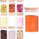10 Pcs Glass Spice Jars - 8oz Empty Square Spice Storage Containers With Bamboo Airtight Lid and Labels - Thicken Small Glass canister for Kitchen Seasoning,Coffee Bean,Tea,Suger,Herbs