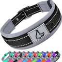Joytale Dog Collar for Medium Dogs, Neoprene Padded and Adjustable, Reflective Wide Heavy Duty Pet Collars with Durable Metal Belt Buckle for Walking, Black, M (M: Width 1", Neck 15-19.5", Balck)