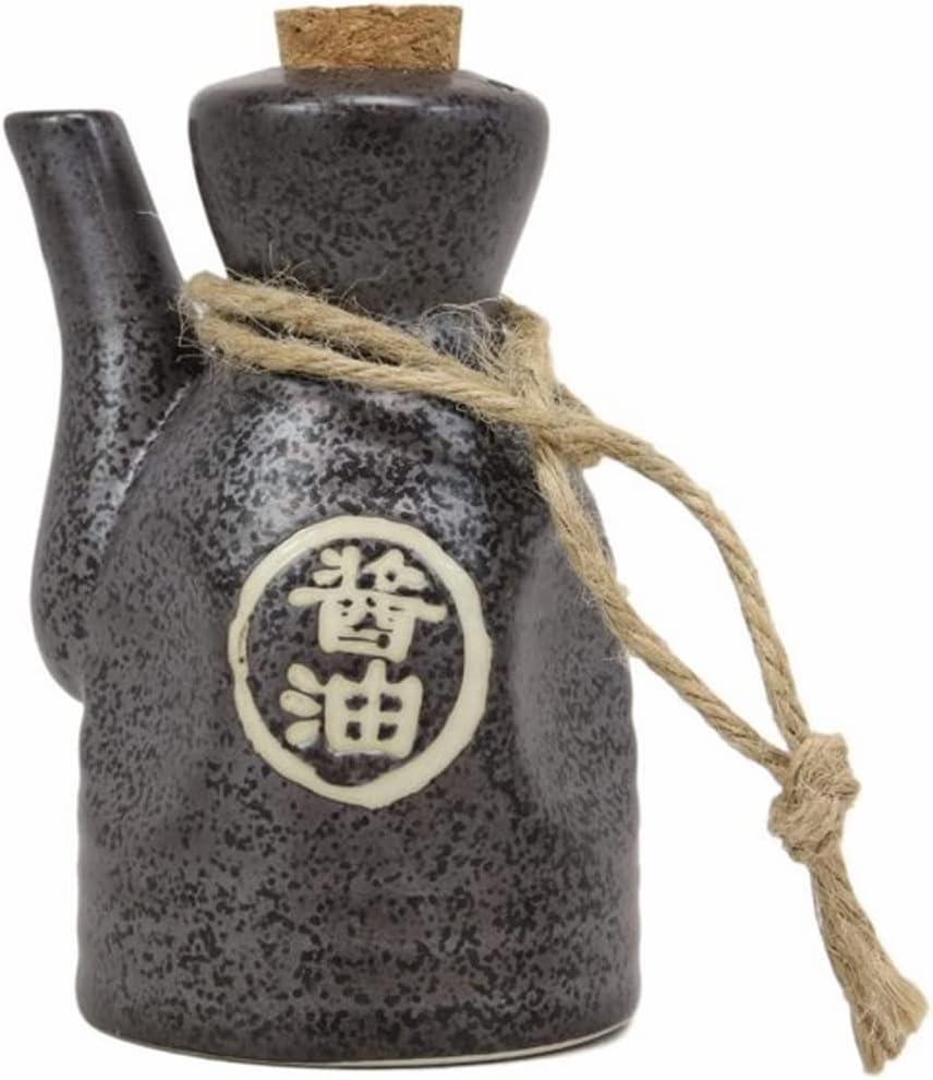 Happy Sales, Japanese Style Earthenware Ceramic Oil Dispenser Ponzu Vinegar Dispenser Shoyu Soy Sauce Dispenser With Cork Stopper, 7 fl oz (MetalicGrey)