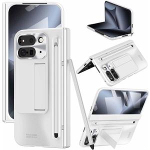 for Google Pixel 10 Pro Fold Case with Pen Holder & Stylus, All-Inclusive Phone Case with Hinge Protector, Screen Protector, Kickstand, Slim PC Protective Cover for Google Pixel 10 Pro White