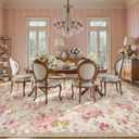 Lahome Floral Washable Rugs 9x12, Large Area Rugs 9x12 Living Room, Soft Non-Slip Thin Vintage Boho Bedroom Carpet for Dining Room Playroom Nursery Farmhouse, Nina Beige/Pink/Multi