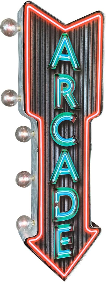 Arcade Double-Sided Marquee Sign With Neon Print And LED Bulbs Vintage Inspired Retro Decor For The Home (26 x 3" x 8")