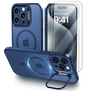 Mitywah for iPhone 15 Pro Max Case with Invisable Metal Lens Stand, Matte Back Cover Compatible with MagSafe, Military-Grade Drop Protection, Bulit in Kickstand Magnetic Phone Case 6.7 inch, Blue