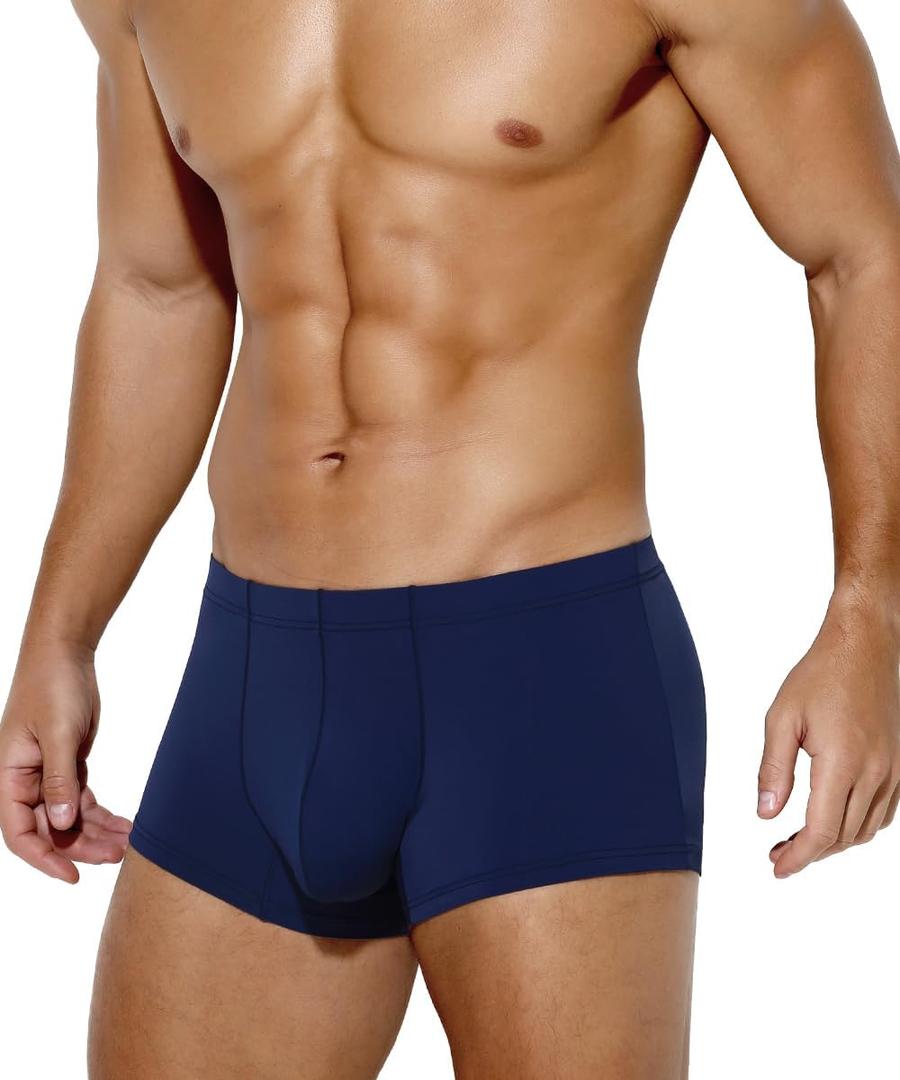 Arjen Kroos Men's Sexy Silky Trunks Underwear Boxer Briefs 1 Pack (Medium, A6-dark Blue-ak7010)