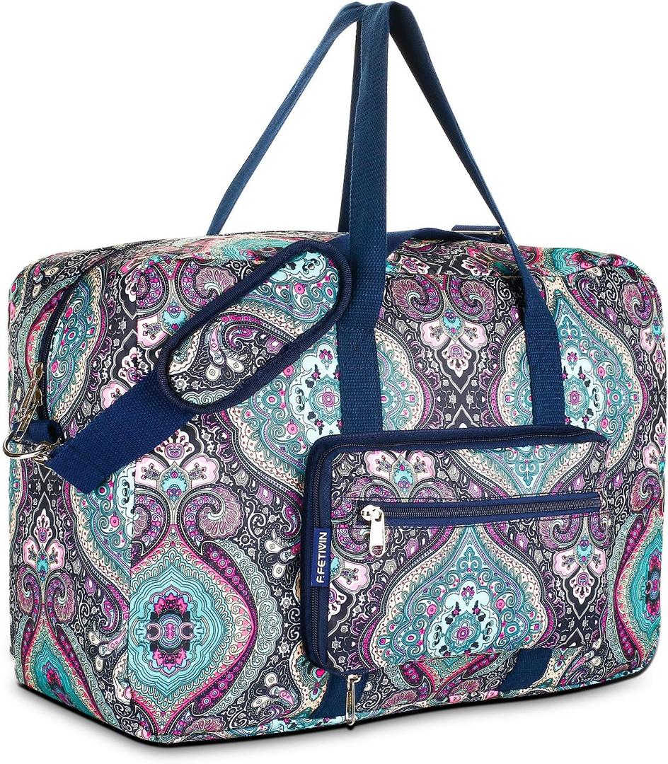F.FETIVIN Weekender Carry On Bag Travel Duffle Medium Overnight Bag for Women(Green Floral)