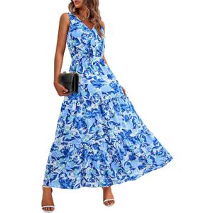 BTFBM Women Summer Dresses Casual Sleeveless Floral Maxi Dresses (S)