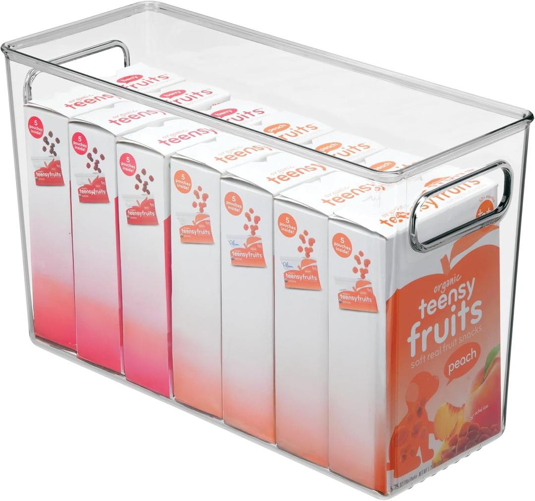 iDesign Plastic Stackable Kitchen Organizer Bin with Easy to Grip Integrated Handles for Kitchen, Fridge, Freezer, Pantry and Cabinet Organization, The Linus Collection  12" x 5" x 7.75", Clear