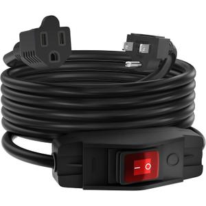 Joinfworld Switched Extension Cord 16 Ft Outdoor 14 AWG 3 Prong Heavy Duty Extension Cord with Switch On/Off 15A 125V Waterproof Lighted Extension Cord Inline Power Switch for Electrical Equipment