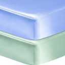 GUNTAIL 2 Pack Satin Soft Crib Sheet for Baby with Sensitive Hair Silky Baby Mattress Sheet Blue and Green Unisex 52x28x8 Fitted Sheets