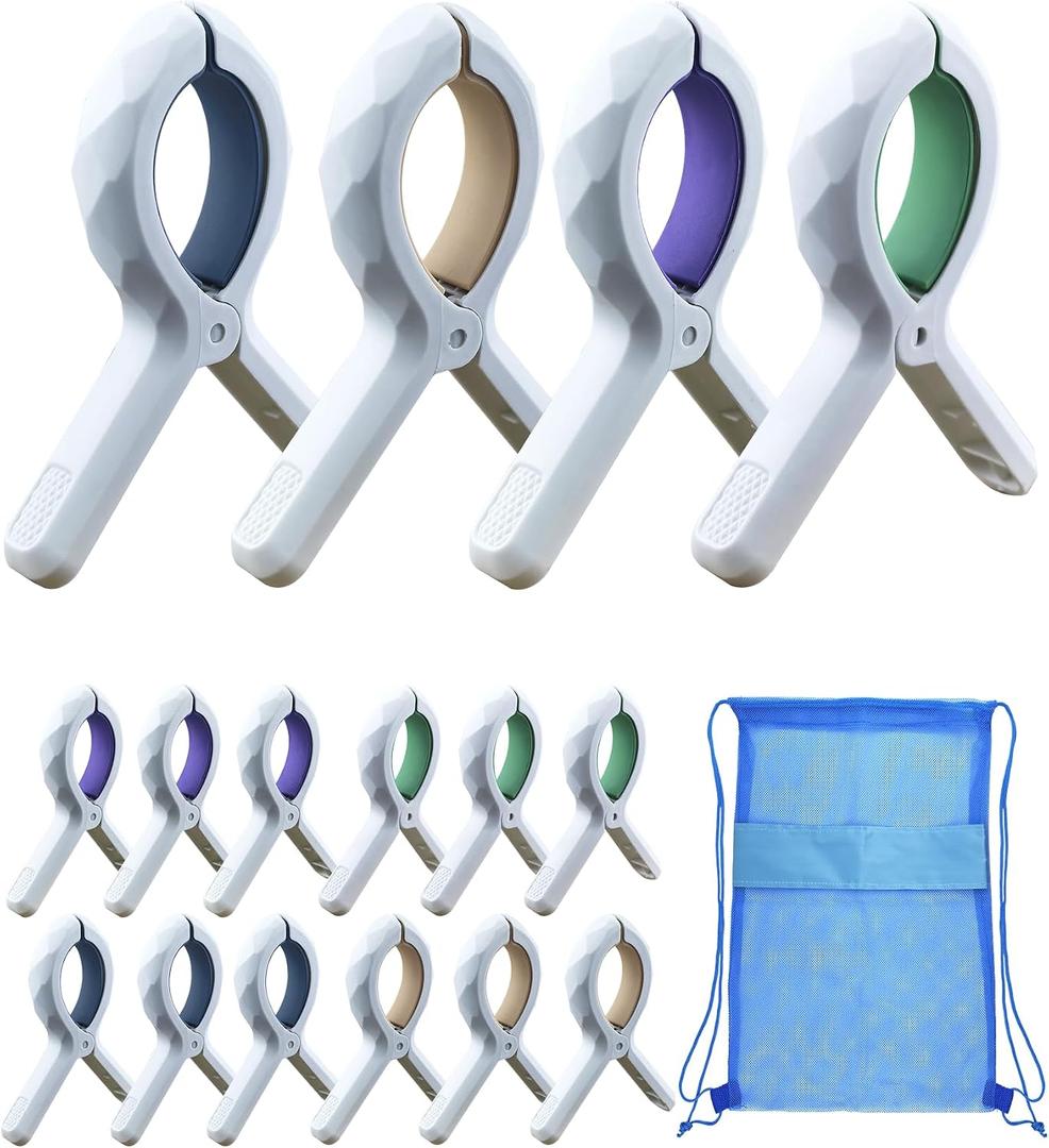 2 x Extra Large Beach Towel Clips 12 Pack - 5.5 Inch Heavy Duty Towel Clips for Beach Chairs, Cruise, Pool - Non-Slip Silicone Pad, Rust-Resistant Stainless Steel Spring, Includes Mesh Bag, 4 Colors Mixed