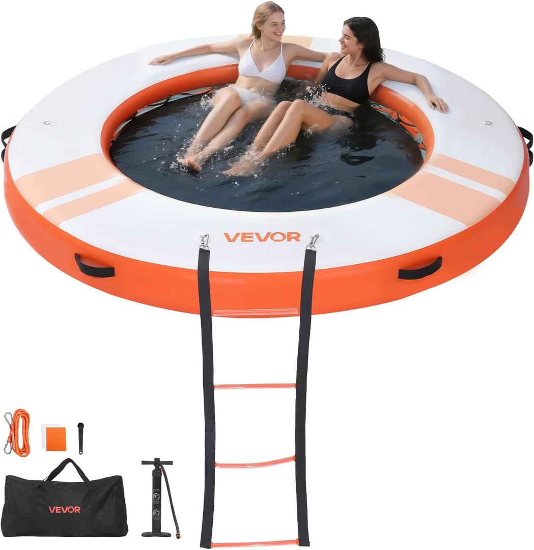 VEVOR Inflatable Floating Dock, Inflatable Dock Platform, Non-Slip Water Air Mat with Portable Carrying Bag and Detachable Ladder, Floating Water Platform Island Raft for Pool Beach Ocean, φ8 x 0.5 ft/2.44 m x 0.15 m