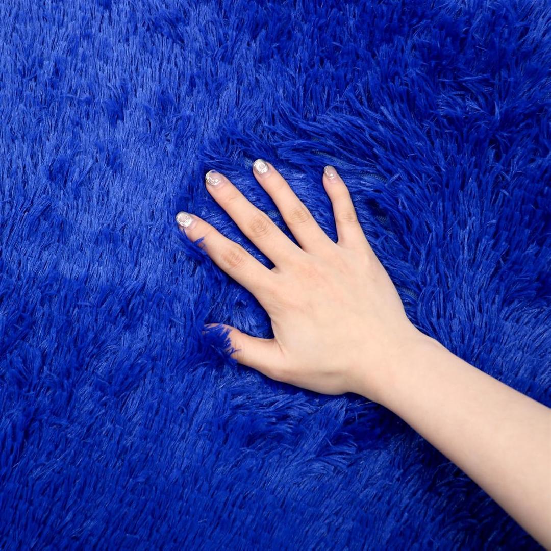 Soft Fluffy Rectangle Area Rug, Cozy Plush Shaggy Carpet for Living Room Bedroom Home Décor Royal Blue 6ft x 9ft
