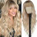 MINSEEYOO Blonde Wig with Bangs for Women Long Blonde Wavy Wigs 26 Inch Blonde Wigs Natural Looking Heat Resistant Synthetic Wig for Daily Party Use