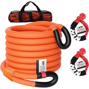 NTR 1-1/8" x 20' Kinetic Recovery Tow Rope (37,480lbs), with 2 UHMWPE Soft Shackles (40,980lbs), Heavy-Duty Offroad Snatch Strap, Vehicle Recovery kit for Jeep car Truck ATV UTV SUV, Orange