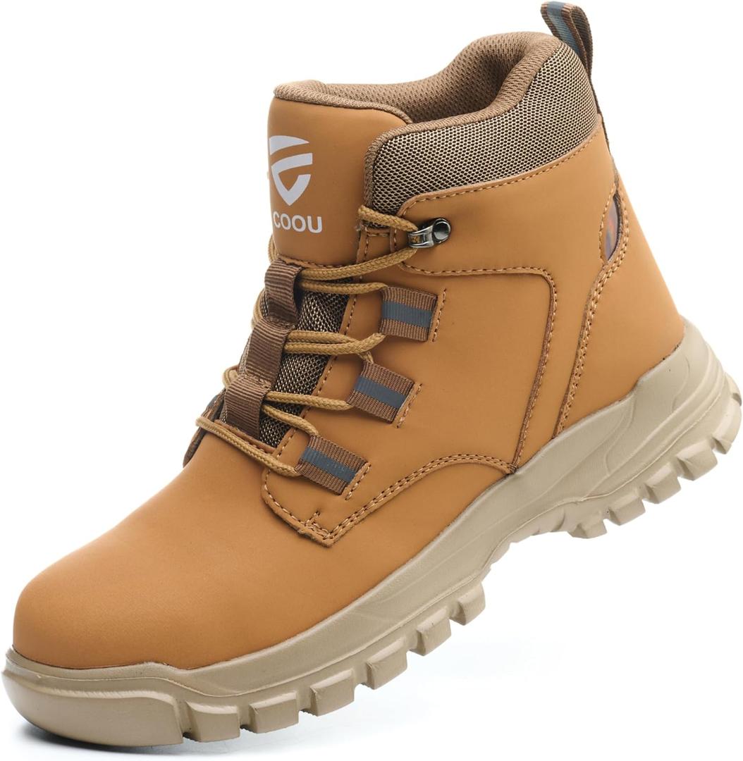 Steel Toe Boots for Women Men Slip & Puncture-Resistant Safety Boots Industrial Construction Steel Toe Shoes for Warehouse, Outdoor Work Black (8.5 Women/7 Men, Yellow)