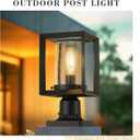 Emliviar Modern Dusk to Dawn Outdoor Lighting, 12 Inch Small Lamp Post Light Fixture with Photocell Sensor, Outdoor Pole Lamp in Black Finish with Seeded Glass Shade, 2083P-PC BK