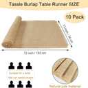 10 Pack 13 x 72 Inch Tassel Burlap Table Runners,Natural Rustic Jute Table Runner and Placemats Bulk for Western Wedding Table Decorations,Farmhouse Style Party,Holiday,Kitchen Table Decor Cover