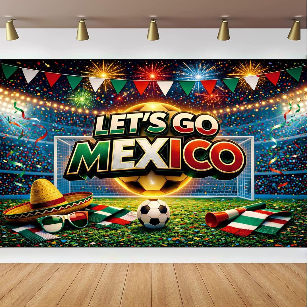 Mexico Soccer Watch Party Decorations Backdrop 71 x 43 Inch, Lets GO Mexico Soccer Party Decorations Banner, Fan Tournament Decor for Birthday, Viewing Event and Sports Theme Celebration Supplies