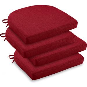 downluxe Indoor Chair Cushions for Dining Chairs, Soft and Comfortable Textured Foam Kitchen Chair Pads with Ties and Non-Slip Backing, 16" x 16" x 2", Red, 4 Pack