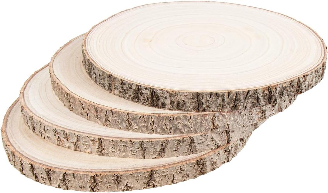 Maputune 4 Pcs 8-9 inches Large Unfinished Wood Slices for Centerpieces, Natural Rustic Wooden Plate for DIY Craft, Round Wood Chips for Table Signage Painting Wedding Party Christmas Decor