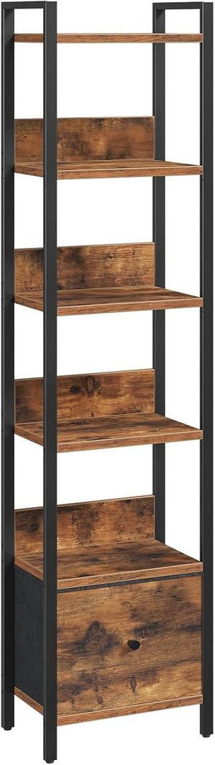 MAHANCRIS Bookshelf, 6-Tier Bookcase with Drawer, Small Book Shelf for Small Space, Storage Shelf Organizer, for Living Room, Bedroom, Study, Kitchen, Rustic Brown and Black BKHR66101