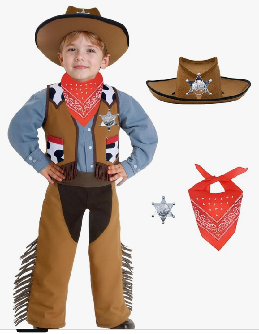 Cowboy Costume for Kids,Boy Brown Western Costume,Cowgirl Outfit Set Dress Up Party Halloween Costumes, Size M