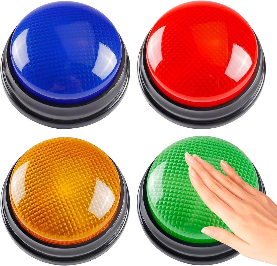 4-Pack Buzzers for Trivia Games, Family Feud Jeopardy Buzzer, Game Buzzers with Lights and Sound, Answer Buzzers for Classroom, Buzzer for Game Show, Quizzes Party and Trivia Nights