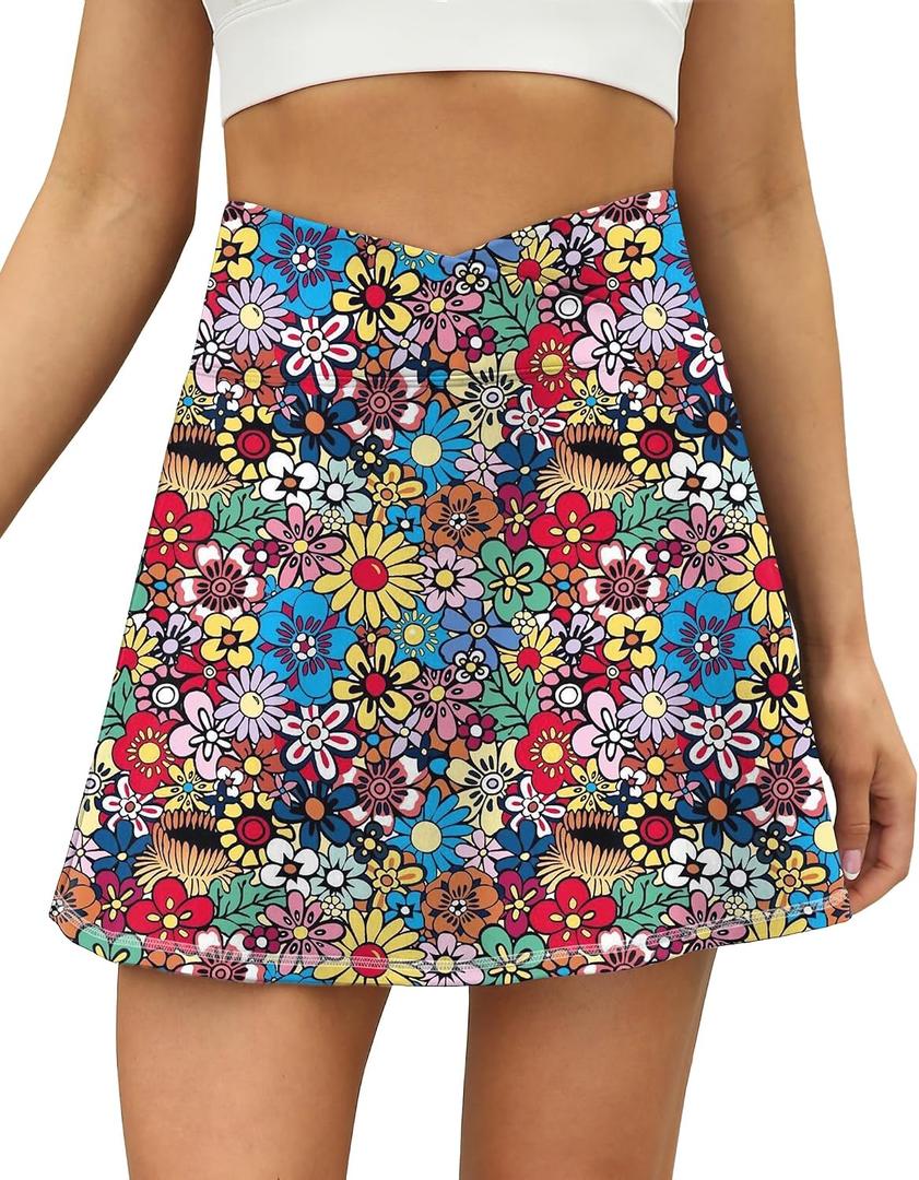 LouKeith Tennis Skirts for Women Pleated Crossover High Waisted Athletic Workout Golf Skorts Skirts with Shorts Pocket (L)
