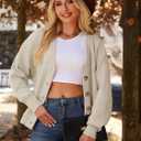 Womens V Neck Cardigan Sweaters Trendy Long Sleeve Button Up Business Casual Fall Sweater Tops 2026 (Beige, M)