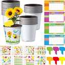 Capoda 48 Sets Garden Flower Pots Crafts Kit DIY Spring Plastic Seedling Nursery Pots with Stickers Plant Labels Growth Charts Planting Growing Tools Classroom Activities Project Gifts (Round)