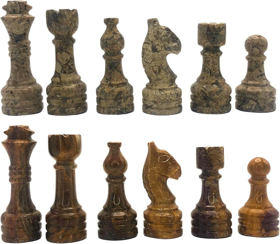 Handcrafted Premium Marble Chess Pieces Set – Elegant 32-Piece Replacement for 12-15 Inch Chess Boards Storage Box (Multi and Coral)