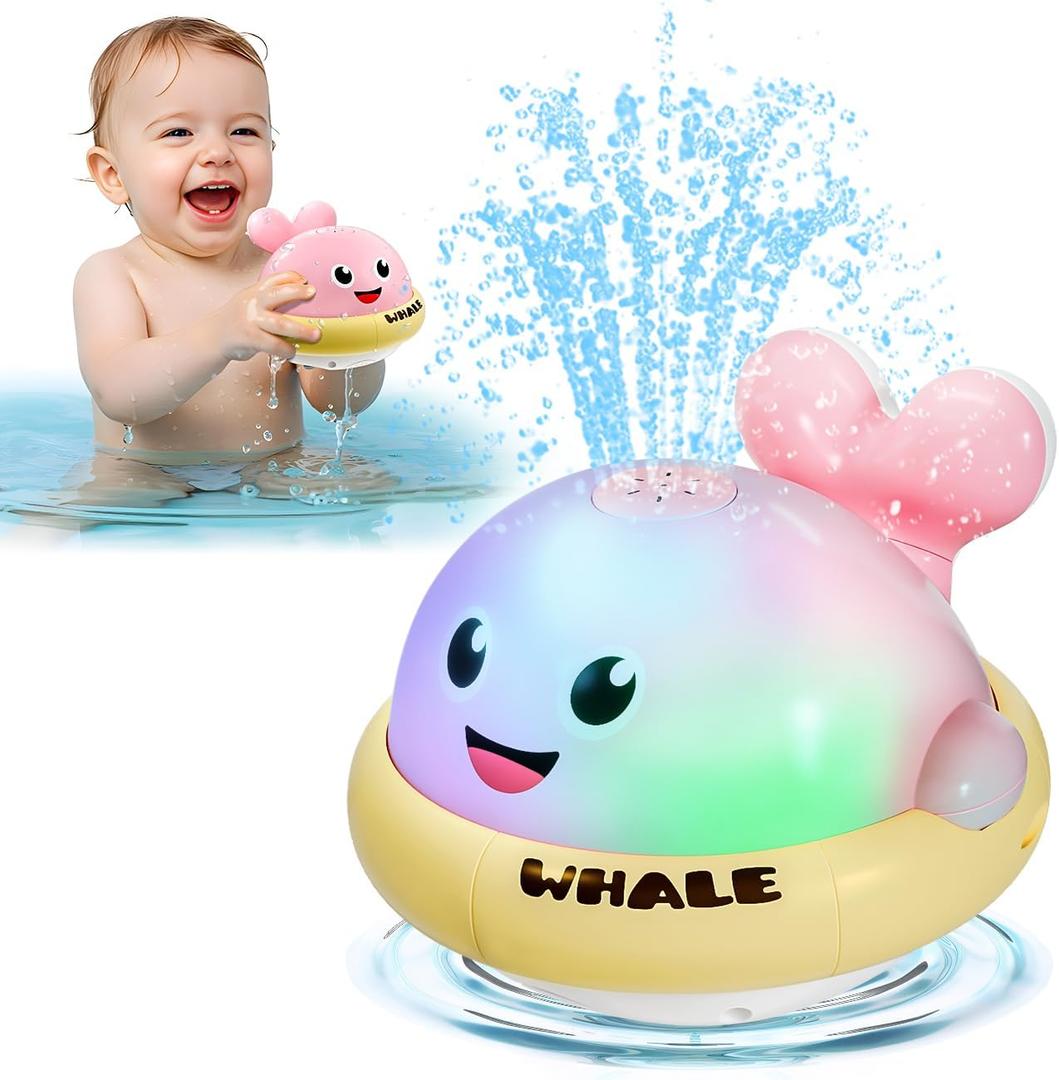 Bath Toys for Kids Age 1-3, Light Up Baby Bath Toys for 1 2 3 Year Old Girl, Pool Water Toys for Toddlers Whale Bathtub Toys for 1 2 3 Year Old Boys & Girls Birthday Gifts (Pink)
