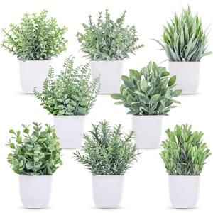 Der Rose 8 Pack Fake Plants Small Artificial Faux Potted Plants for Home Office Farmhouse Bathroom Bedroom Decor Indoor (Grey)