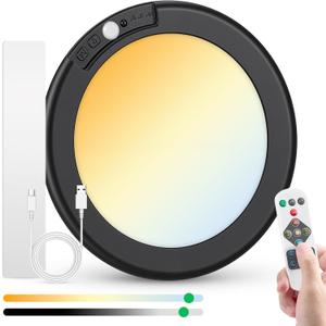 Bojim Black Rechargeable Shower Light for Inside Motion Sensor for Closet | Waterproof Magnetic Battery Operated Lights with Remote Dimmable 3CCT No Wiring for Bathroom Laundry Pantry Closet Shed