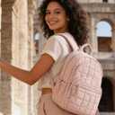 BAGSMART College Laptop Backpack, Travel Backpack for Women, Quilted Casual Daypack, Water-Resistant Bookbag for 15.6 Inch Laptop, Pink