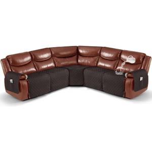 Ruaozz Extra Large Recliner Sectional Couch Covers Waterproof Couch Cover for Reclining L Shape Sofa 5 Seat Reclining Sectional Couch Covers with Pockets (L Shape 5 Seat Recliner Cover, Chocolate)