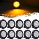 10Pcs 2.5" Inch Round Led Marker Lights Clear Lens 13 Amber LED Reflectors, 2.5 Inch Round LED Truck Trailer Clearance Side Marker Lights w/Light Grommets and Wire Pigtails 12V Waterproof