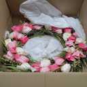 Puleo International 30" Artificial Tulip Floral Spring Door Wreath, Green/Pink