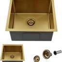 15 Inch Gold Undermount Bar Sink, 15x15 Bar Sink Undermount Gold Small Wet Bar 18 Gauge Single Bowl Stainless Steel Kitchen Sinks with Basket Strainer