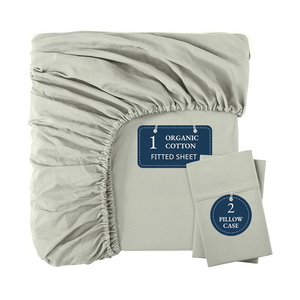 LANE LINEN 100% Organic Cotton Fitted Bed Sheets Queen Size (+Pillowcases) Soft & Comfy Percale Weave Fully Elasticized Low Pilling Fade Resistant Deep Pocket Fits Mattress Upto 15" - Mineral (Silver)