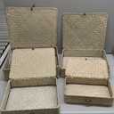 Set of 4 Seagrass Basket with Lid Wicker Storage Basket Decorative Storage Boxes with Lids Flat Storage Bins Woven Organizer Baskets for Shelf Closet Bedroom, 4 Sizes (White)