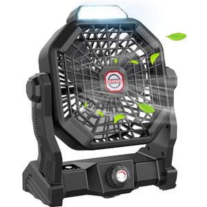 Camping Fan with LED Lantern, 36 Hours 9 Inch Portable Rechargeable Battery Powered Fan with Stepless Speed and Quiet Battery Operated for Picnic, Barbecue, Fishing, Travel, Home, Tent (10400 mAh, Black)
