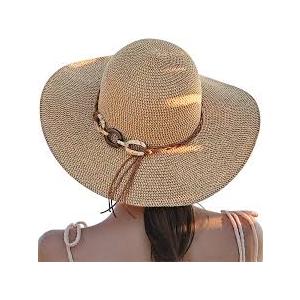 Beach Sun Hats for Women - Wide Brim Straw Womens Summer Hat with Wind Lanyard Roll Up, Foldable Beach Hat UV Protection
