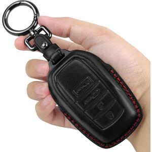Tukellen for Toyota Key Fob Cover Leather Case Compatible with 2025-2026 Camey 4Runner 2019-2026 Land Cruiser,2021-2026 Venza, Highlander Hilux,2023-2026 Tundra,Corolla 4/5 Buttons-Black(Red line)