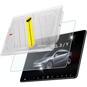 Screen Protector for Tesla Model Y 2024-2020 Model 3 2023-2017 with Alignment Kit Tempered Glass Touchscreen Protection for Dashboard Protective 9H Hardness Anti Glare Fingerprint HD Clear