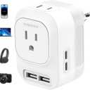 Voltage Converter US to Europe with 2 USB A & 2 USB C Ports Fast Charging, 220V to 110V Converter for European Travel Power Converter Adapter Combo for Germany France Italy Spain (White)
