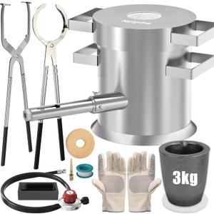 Nelyrho Complete 3KG Propane Melting Furnace Kit for Beginners  All-in-One Metal Smelting Forge with Crucible, Tongs, Fire Brick & Accessories  Ideal for Gold, Silver, Copper, Aluminum Casting