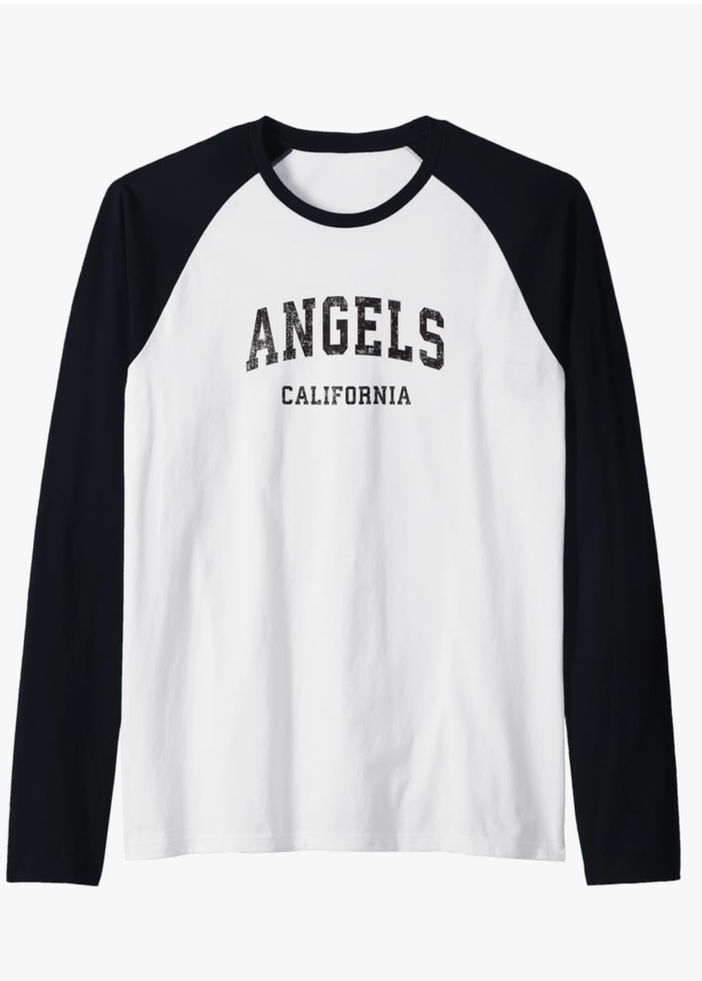 Angels California CA Vintage Athletic Sports Design Raglan Baseball Tee, Large
